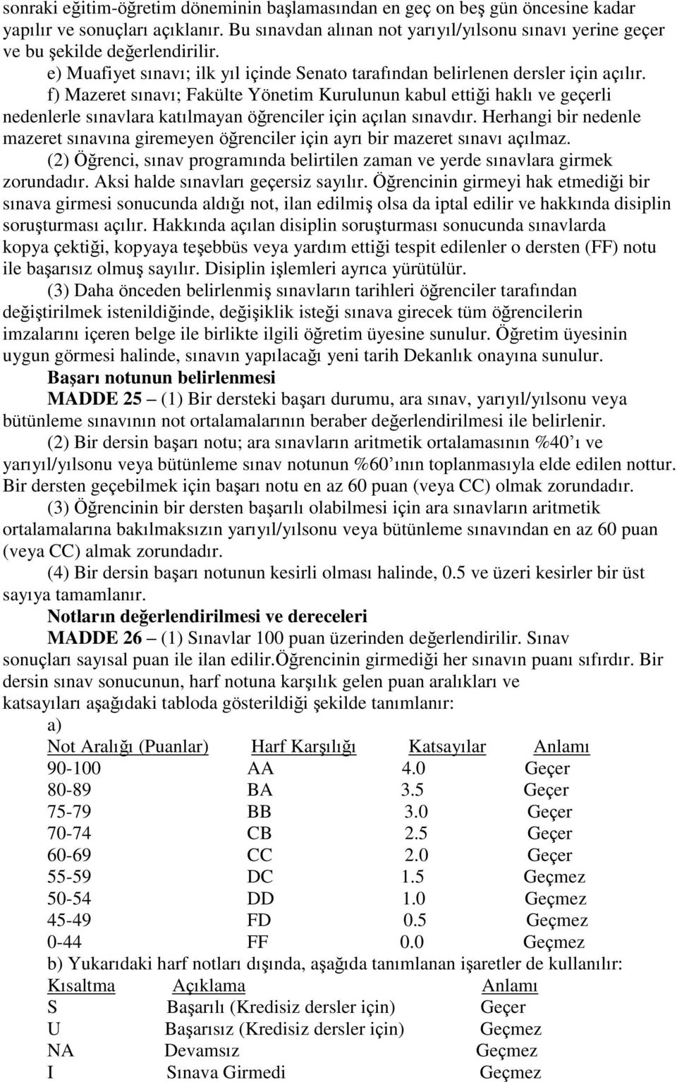 f) Mazeret sınavı; Fakülte Yönetim Kurulunun kabul ettiği haklı ve geçerli nedenlerle sınavlara katılmayan öğrenciler için açılan sınavdır.