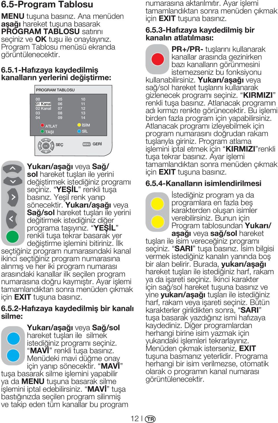 hareket tuşları ile yerini değiştirmek istediğiniz programı seçiniz. YEŞİL renkli tuşa basınız. Yeşil renk yanıp sönecektir.