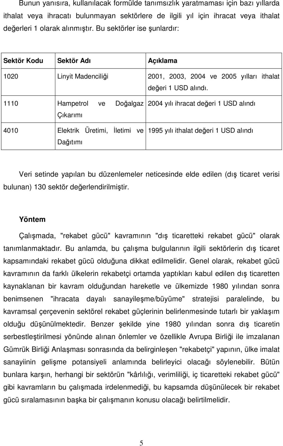 1110 Hampetrol ve Doğalgaz Çıkarımı 4010 Elektrik Üretimi, İletimi ve Dağıtımı 2004 yılı ihracat değeri 1 USD alındı 1995 yılı ithalat değeri 1 USD alındı Veri setinde yapılan bu düzenlemeler