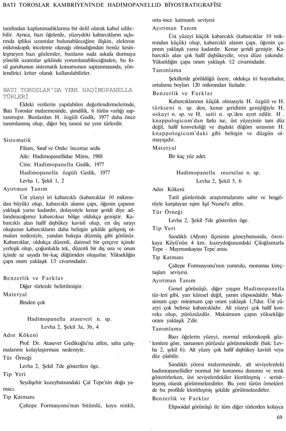 suda askıda durmaya yönelik uzantılar şeklinde yorumlanabileceğinden, bu fosil gurubunun sistematik konumunun saptanmasında, yönlendirici kriter olarak kullanılabilirler.