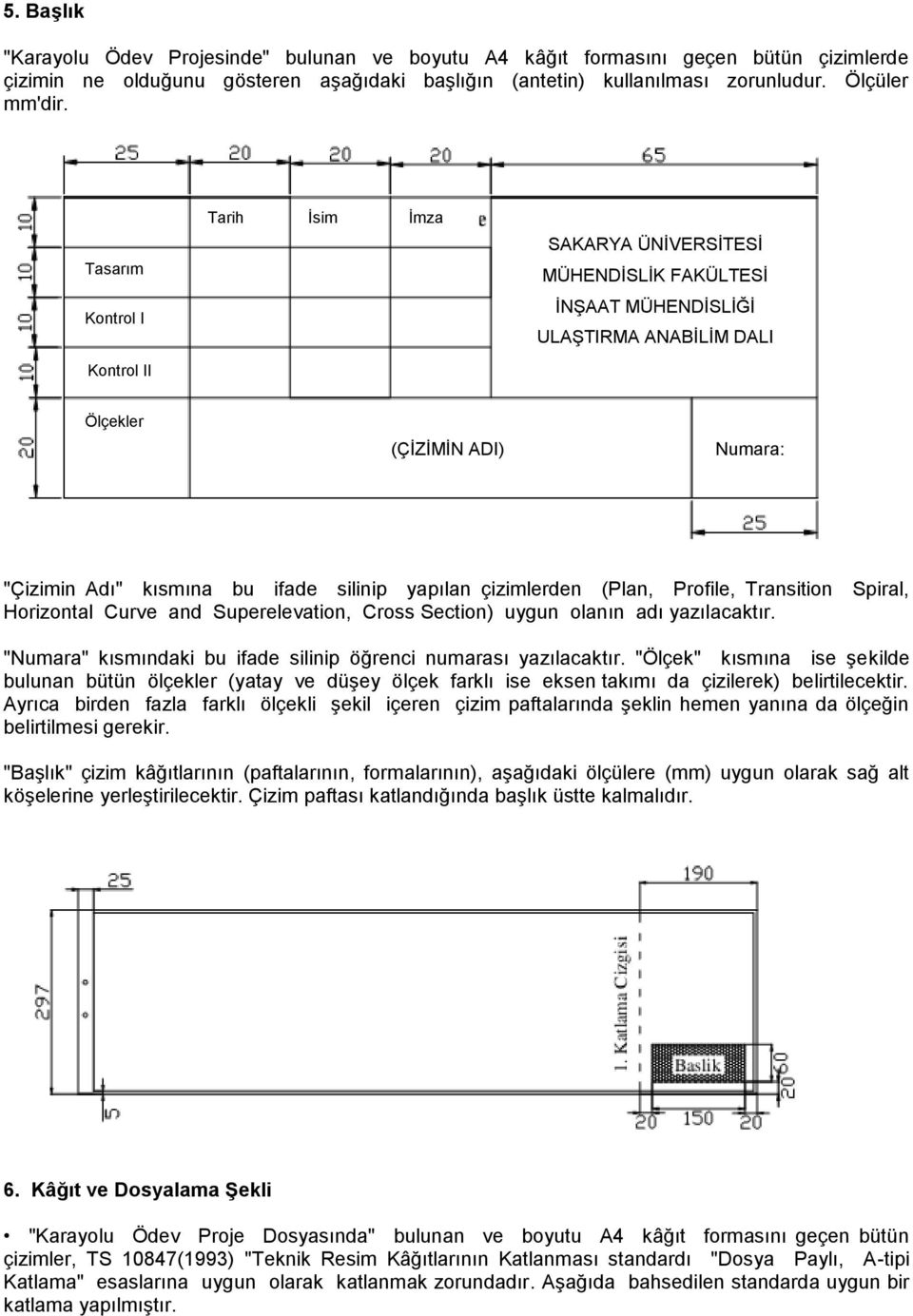 silinip yapılan çizimlerden (Plan, Profile, Transition Spiral, Horizontal Curve and Superelevation, Cross Section) uygun olanın adı yazılacaktır.