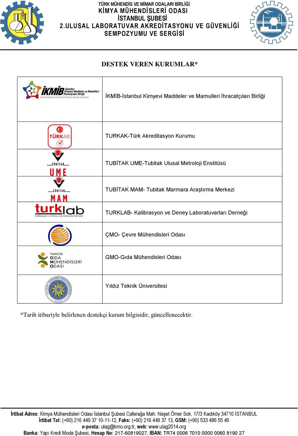 Merkezi TURKLAB- Kalibrasyon ve Deney Laboratuvarları Derneği ÇMO- Çevre Mühendisleri Odası GMO-Gıda