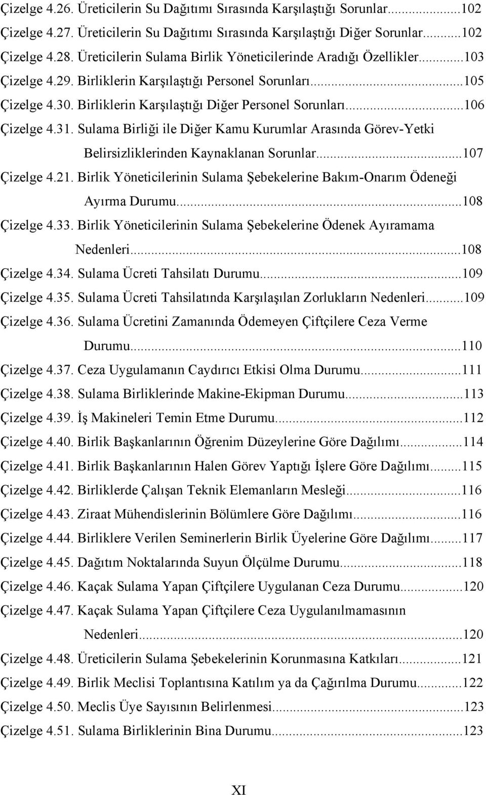 ..106 Çizelge 4.31. Sulama Birliği ile Diğer Kamu Kurumlar Arasında Görev-Yetki Belirsizliklerinden Kaynaklanan Sorunlar...107 Çizelge 4.21.