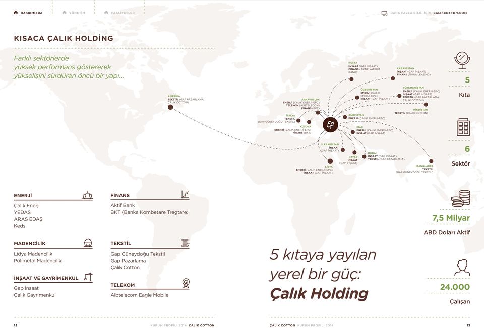 (İJARA LEASING) 5 AMERİKA TEKSTİL (GAP PAZARLAMA, ÇALIK COTTON) İTALYA TEKSTİL (GAP GÜNEYDOĞU TEKSTİL) ARNAVUTLUK ENERJİ (ÇALIK ENERJİ-EPC) TELEKOM (ALBTELECOM) FİNANS (BKT) ÖZBEKİSTAN ENERJİ (ÇALIK