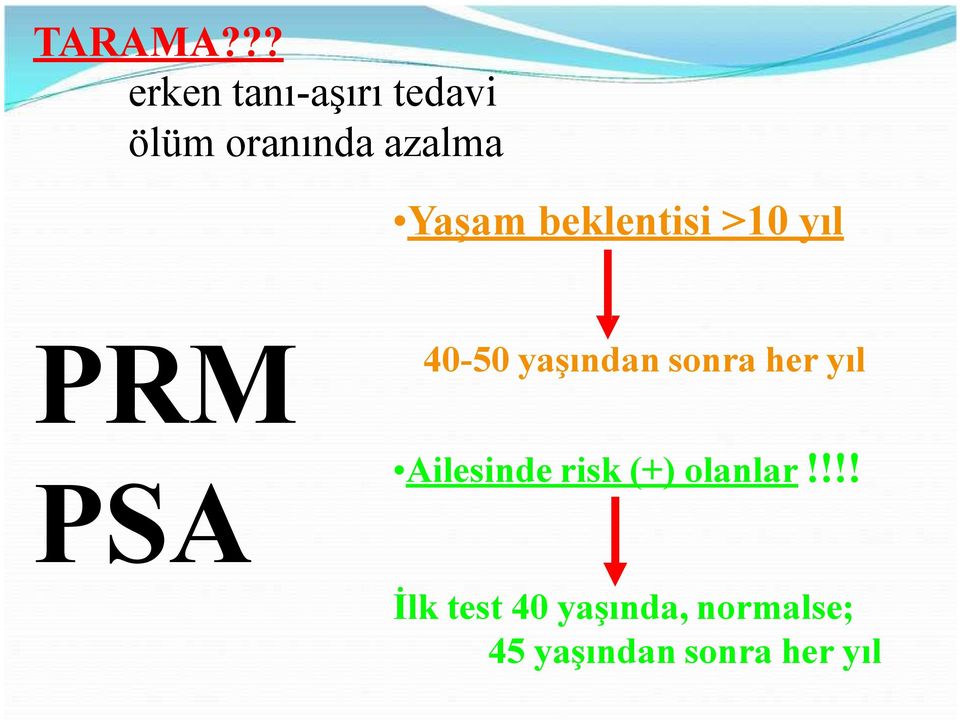 Yaşam beklentisi >10 yıl PRM PSA 40-50 yaşından