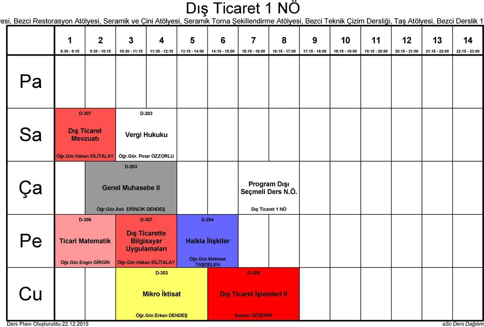 Gör.Aslı ERİNCİK DENDEŞ Seçmeli Ders N.Ö. Dış Ticaret NÖ D-0 D-0 D-0 Ticari Matematik Dış Ticarette Bilgisayar Uygulamaları Halkla İlişkiler Öğr.