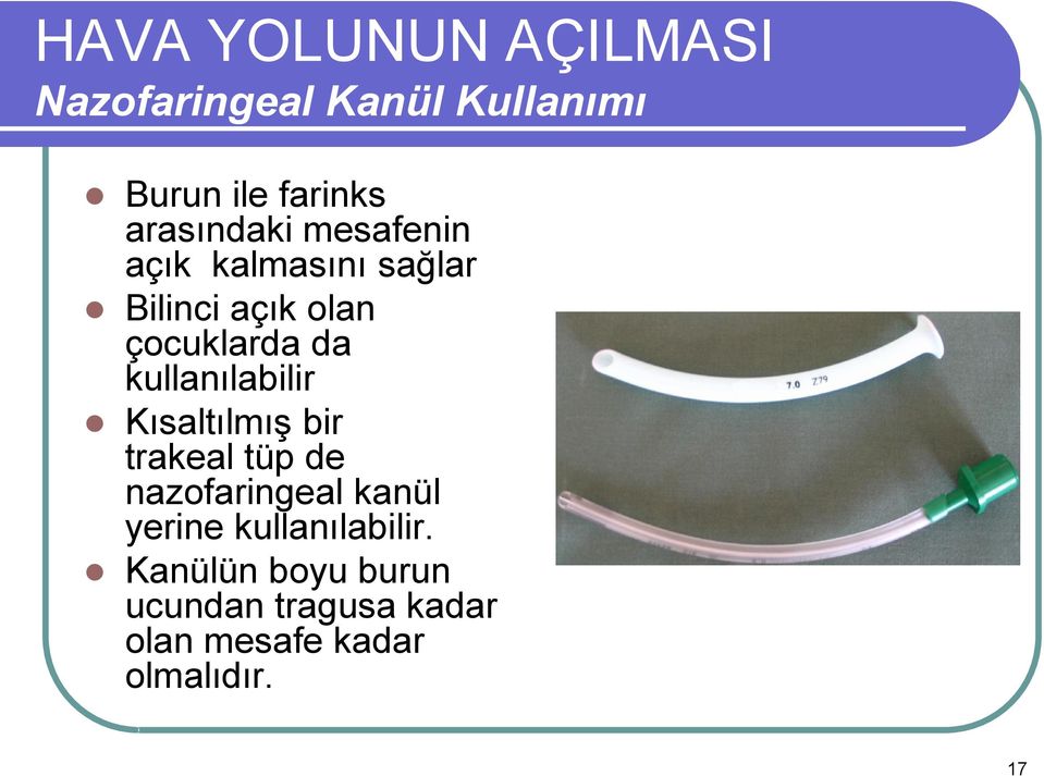 kullanılabilir KısaltılmıĢ bir trakeal tüp de nazofaringeal kanül yerine