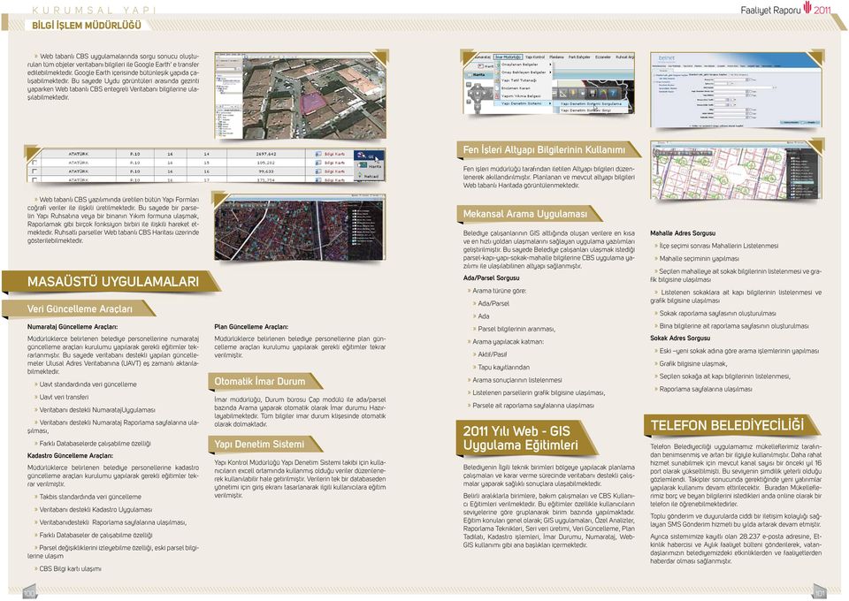 Fen İşleri Altyapı Bilgilerinin Kullanımı Fen işleri müdürlüğü tarafından iletilen Altyapı bilgileri düzenlenerek akıllandırılmıştır.