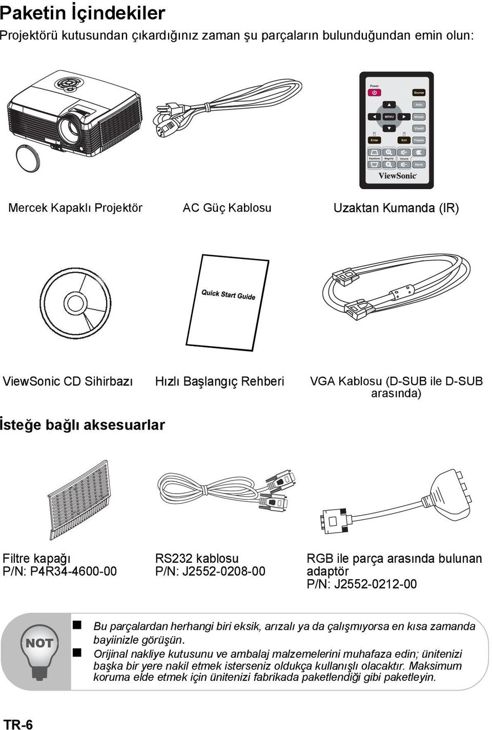 arasında bulunan adaptör P/N: J2552-0212-00 Bu parçalardan herhangi biri eksik, arızalı ya da çalışmıyorsa en kısa zamanda bayiinizle görüşün.