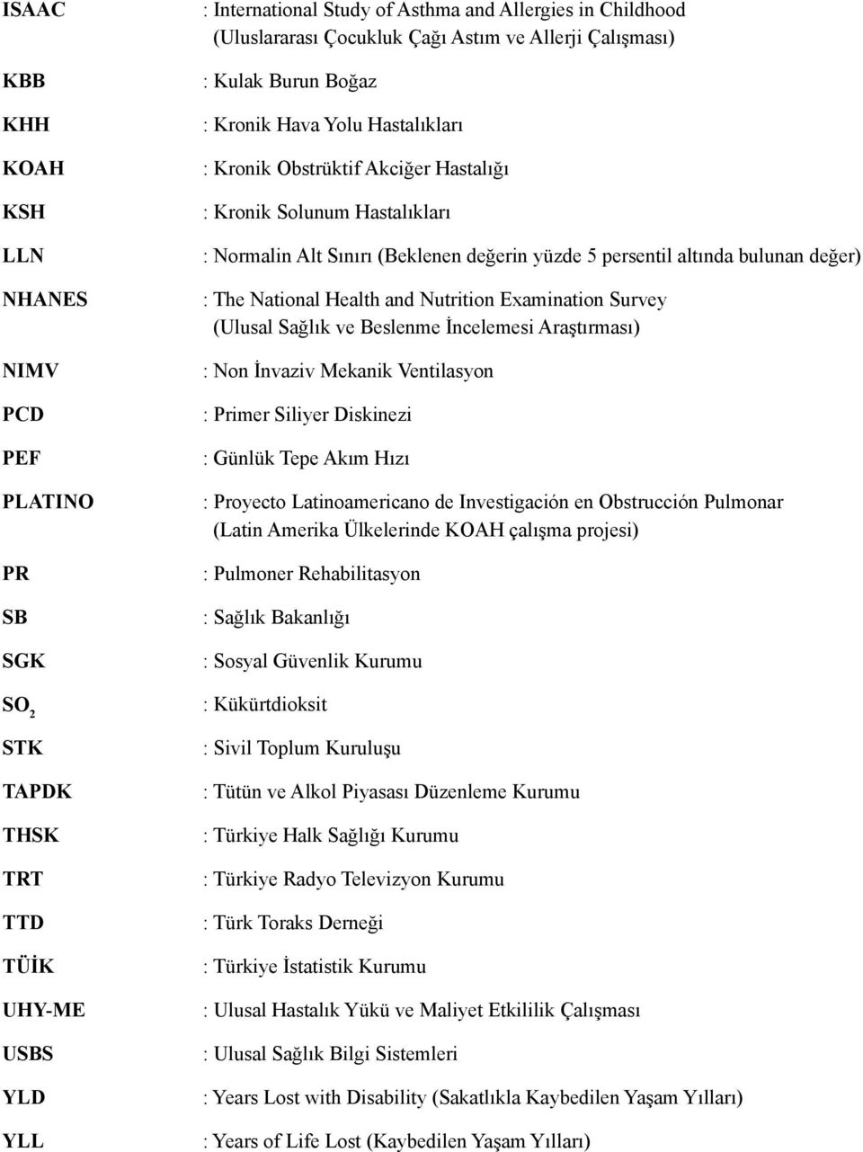 5 persentil altında bulunan değer) : The National Health and Nutrition Examination Survey (Ulusal Sağlık ve Beslenme İncelemesi Araştırması) : Non İnvaziv Mekanik Ventilasyon : Primer Siliyer