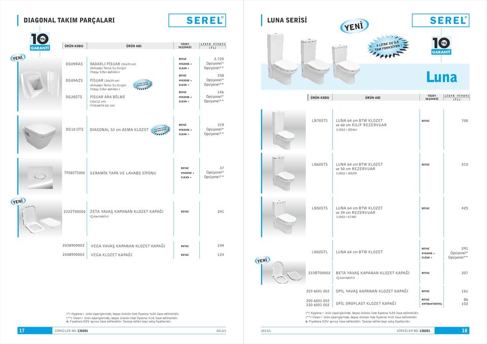 720 358 46 Luna DG0 OTS DIAGONAL 53 cm ASMA KLOZET 4,5 LİTRE SU İLE 39 LN70STS LUNA 64 cm BTW KLOZET ve 60 cm KILIF REZERVUAR (LN02+AD46) 700 TP08STS000 SERAMİK TAPA VE SİFONU 37 LN60STS LUNA 64 cm