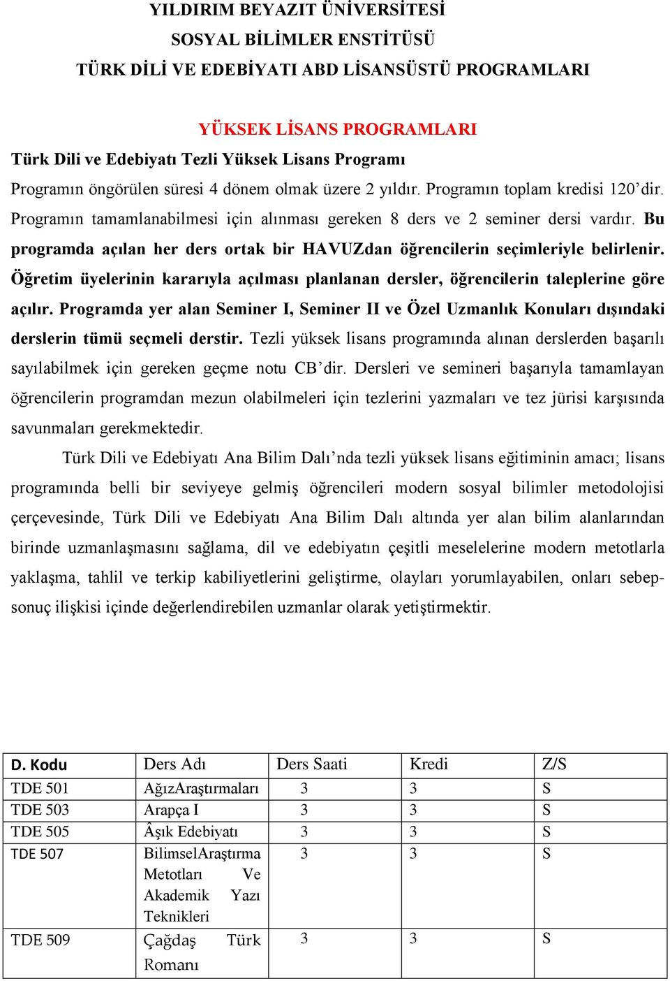 Bu programda açılan her ders ortak bir HAVUZdan öğrencilerin seçimleriyle belirlenir. Öğretim üyelerinin kararıyla açılması planlanan dersler, öğrencilerin taleplerine göre açılır.