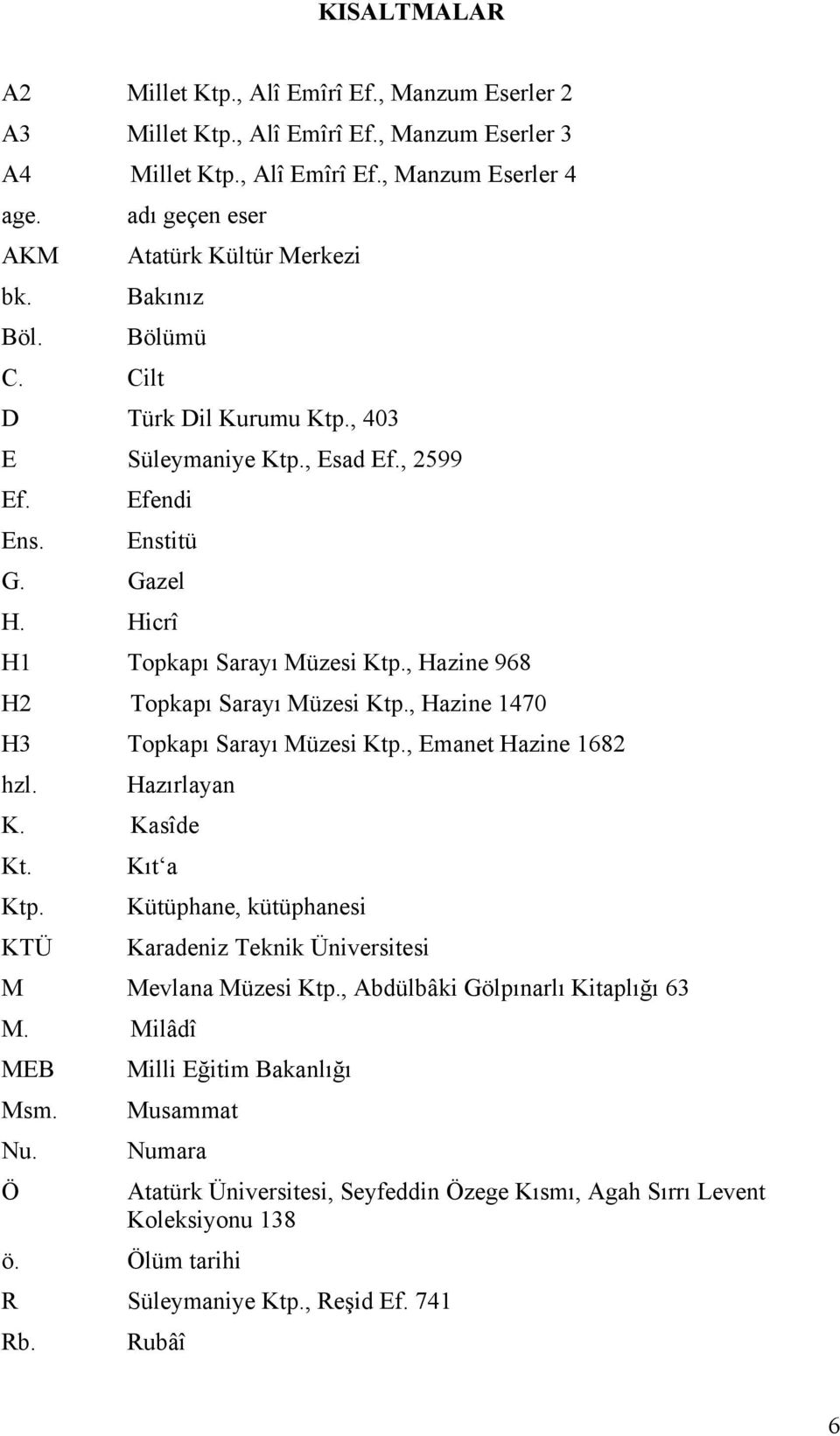 Hicrî H1 Topkapı Sarayı Müzesi Ktp., Hazine 968 H2 Topkapı Sarayı Müzesi Ktp., Hazine 1470 H3 Topkapı Sarayı Müzesi Ktp., Emanet Hazine 1682 hzl. Hazırlayan K. Kasîde Kt. Kıt a Ktp.