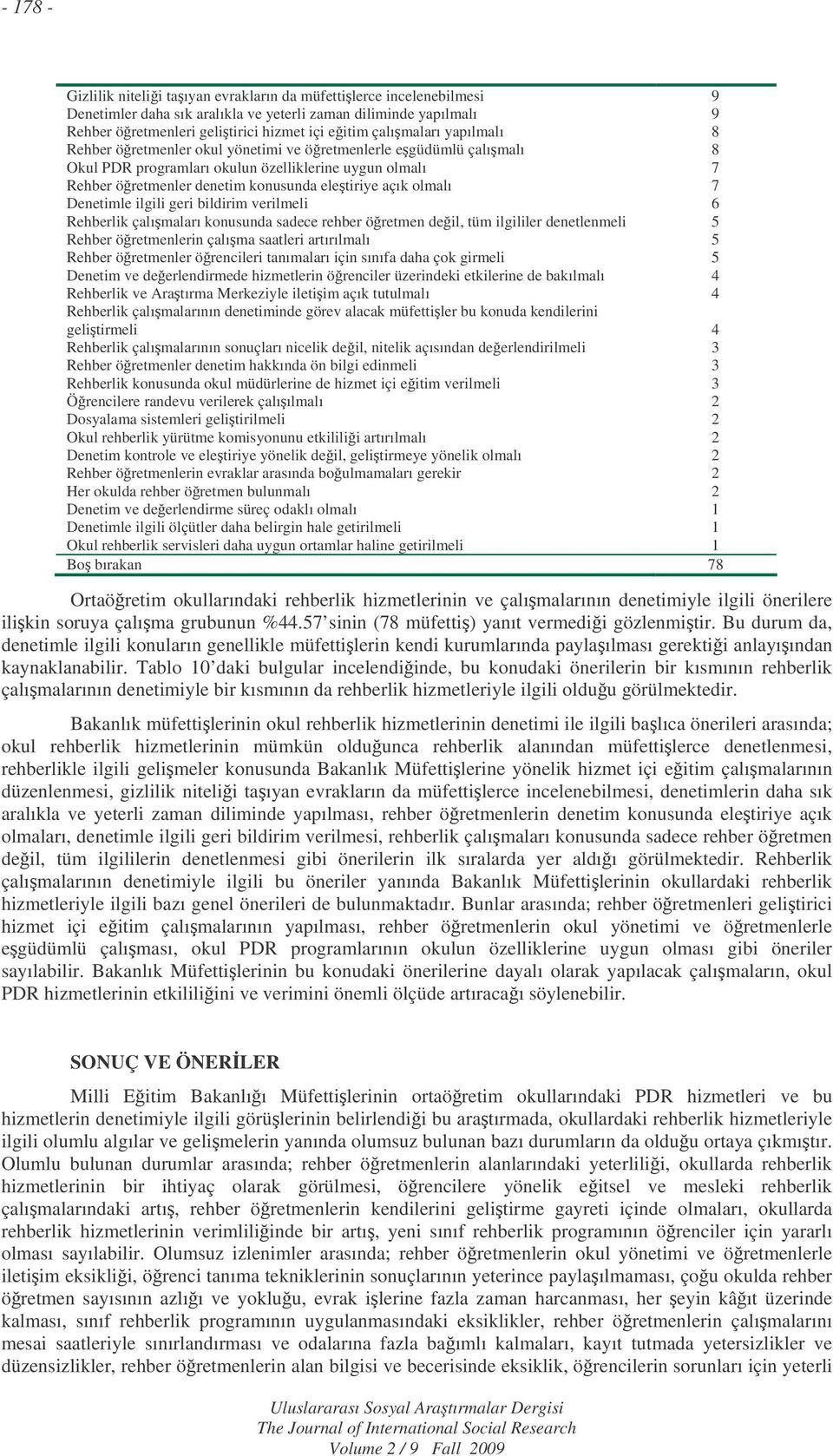 olmalı 7 Denetimle ilgili geri bildirim verilmeli 6 Rehberlik çalımaları konusunda sadece rehber öretmen deil, tüm ilgililer denetlenmeli 5 Rehber öretmenlerin çalıma saatleri artırılmalı 5 Rehber