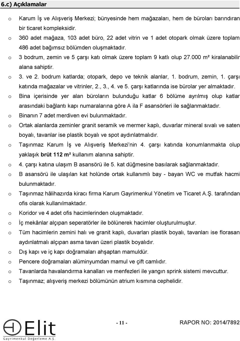 000 m² kiralanabilir alana sahiptir. 3. ve 2. bdrum katlarda; tpark, dep ve teknik alanlar, 1. bdrum, zemin, 1. çarşı katında mağazalar ve vitrinler, 2., 3., 4. ve 5.