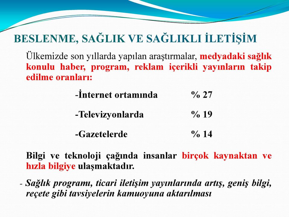 % 19 -Gazetelerde % 14 Bilgi ve teknoloji çağında insanlar birçok kaynaktan ve hızla bilgiye ulaşmaktadır.