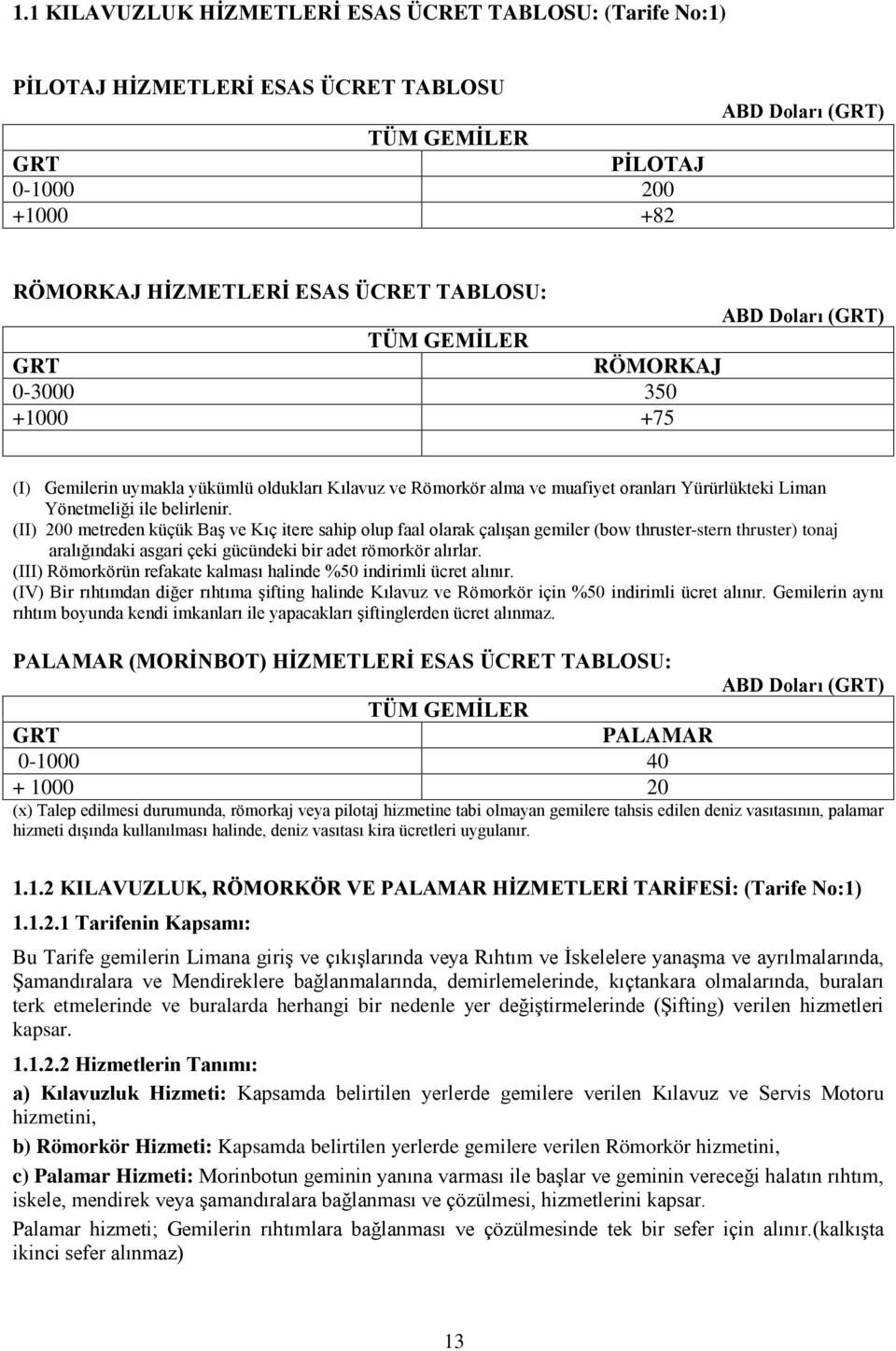 (II) 200 metreden küçük Baş ve Kıç itere sahip olup faal olarak çalışan gemiler (bow thruster-stern thruster) tonaj aralığındaki asgari çeki gücündeki bir adet römorkör alırlar.