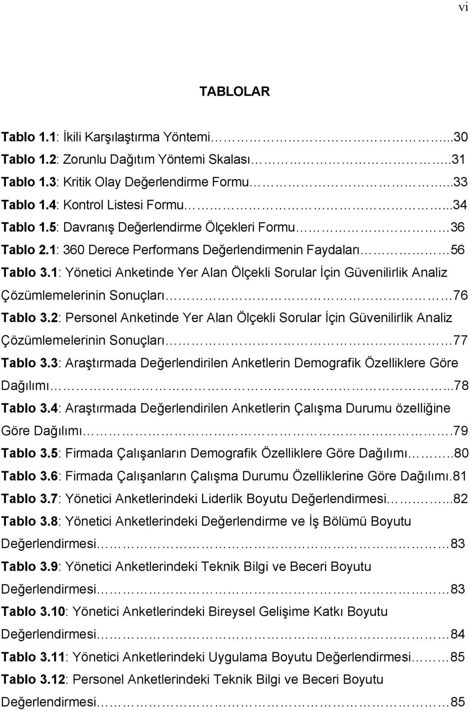 1: Yönetici Anketinde Yer Alan Ölçekli Sorular İçin Güvenilirlik Analiz Çözümlemelerinin Sonuçları 76 Tablo 3.