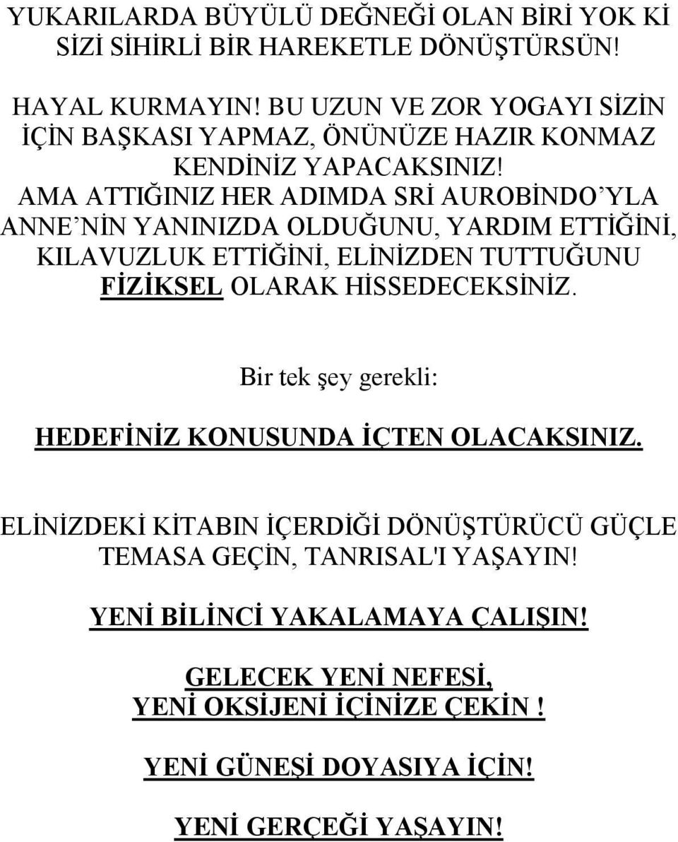 AMA ATTIĞINIZ HER ADIMDA SRİ AUROBİNDO YLA ANNE NİN YANINIZDA OLDUĞUNU, YARDIM ETTİĞİNİ, KILAVUZLUK ETTİĞİNİ, ELİNİZDEN TUTTUĞUNU FİZİKSEL OLARAK