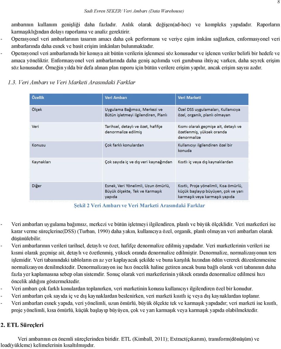 Operasyonel veri ambarlarında bir konuya ait bütün verilerin işlenmesi söz konusudur ve işlenen veriler belirli bir hedefe ve amaca yöneliktir.