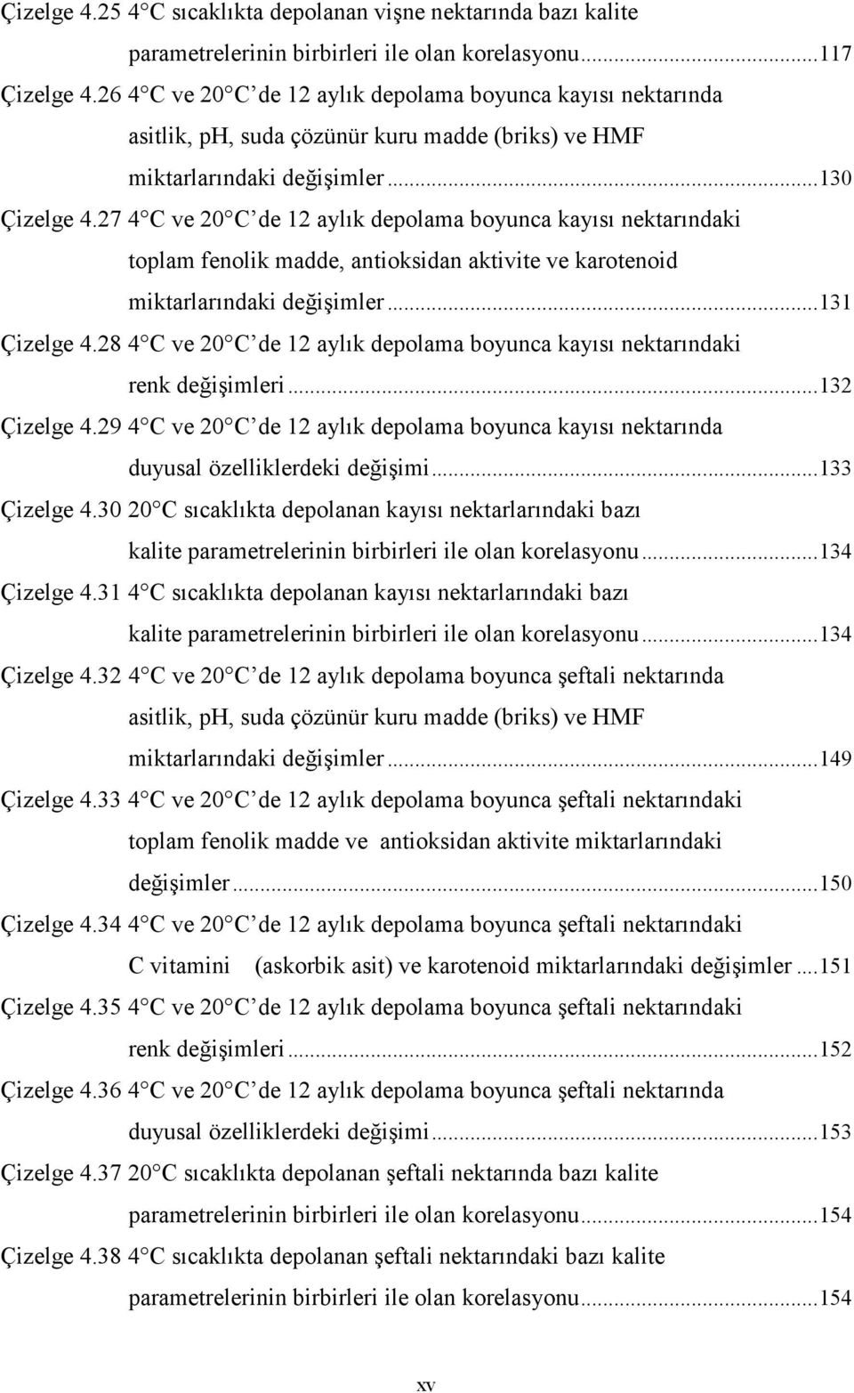 27 4 C ve 20 C de 12 aylık depolama boyunca kayısı nektarındaki toplam fenolik madde, antioksidan aktivite ve karotenoid miktarlarındaki değişimler... 131 Çizelge 4.