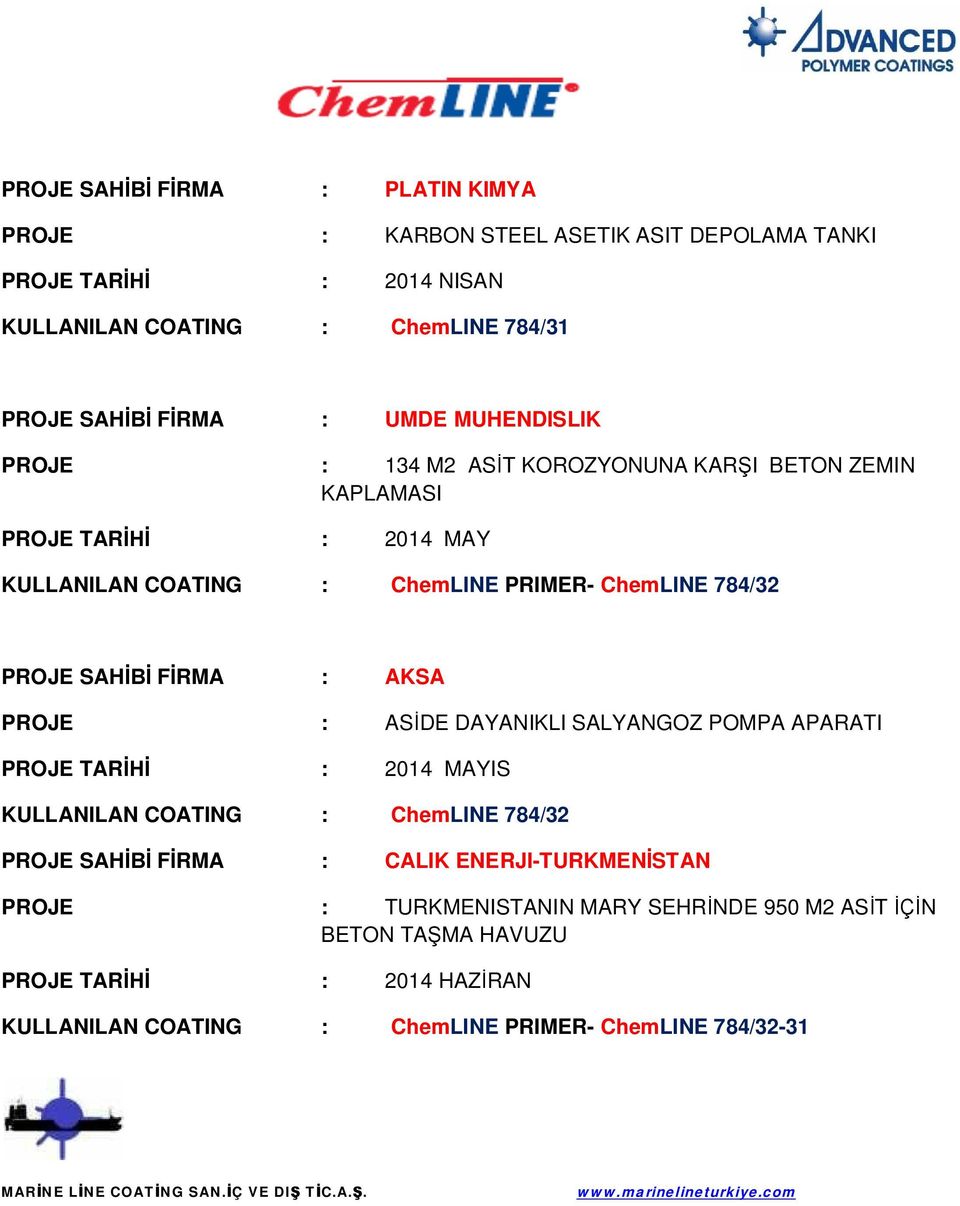 ChemLINE 784/32 PROJE SAH F RMA : AKSA PROJE : AS DE DAYANIKLI SALYANGOZ POMPA APARATI PROJE TAR : 2014 MAYIS PROJE SAH F RMA : CALIK ENERJI-TURKMEN