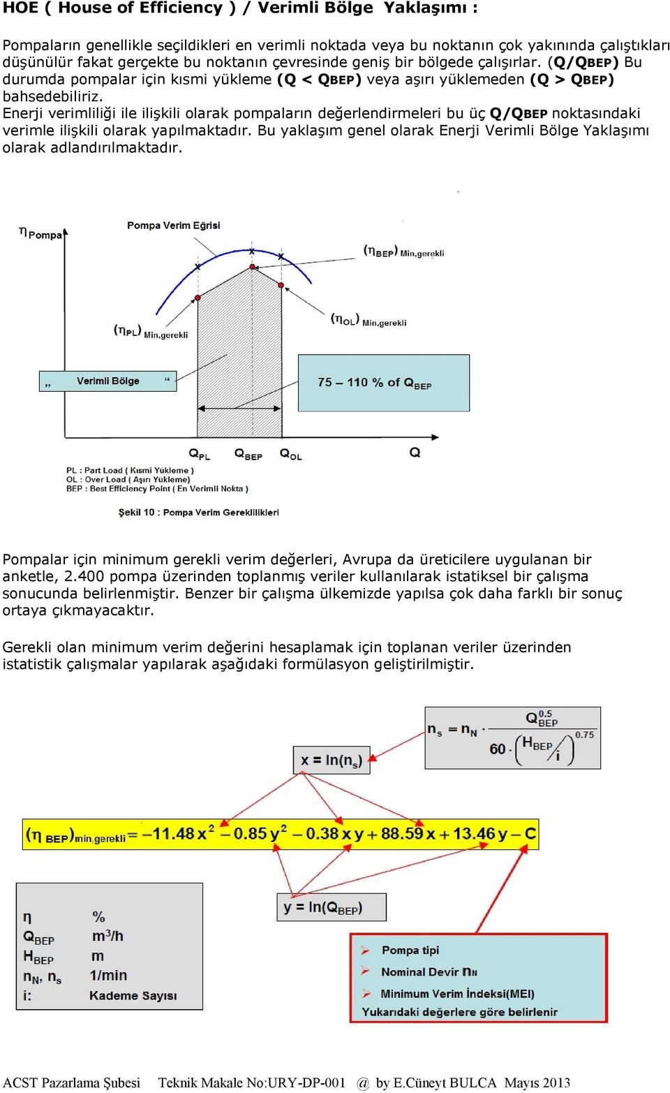 Enerji verimliliği ile ilişkili olarak pompaların değerlendirmeleri bu üç Q/QBEP noktasındaki verimle ilişkili olarak yapılmaktadır.