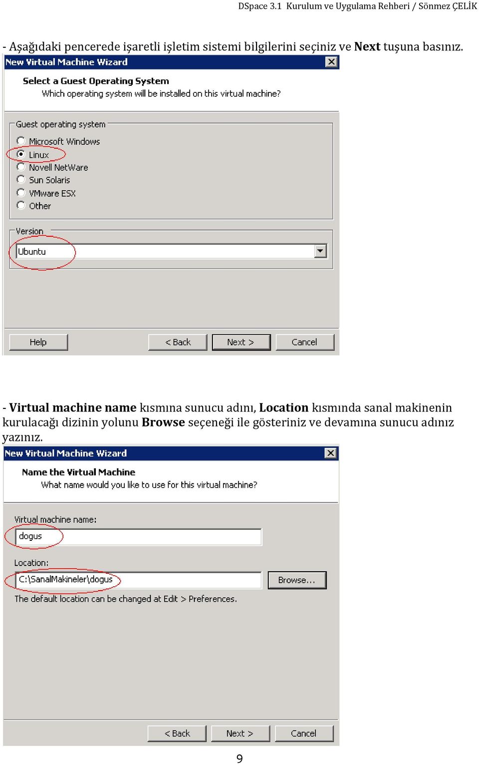 Virtual machine name kısmına sunucu adını, Location kısmında