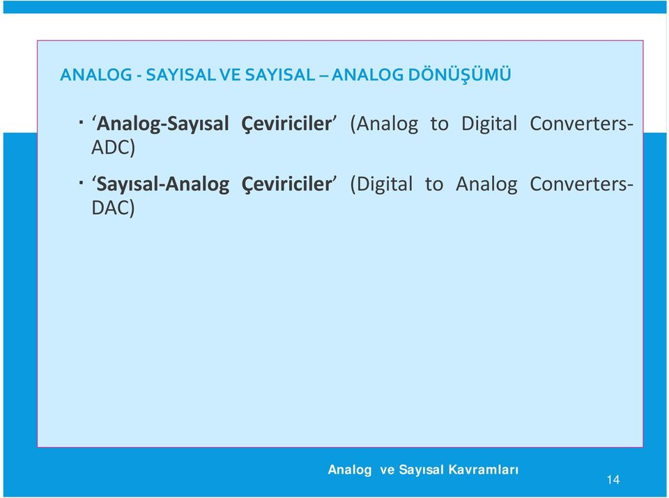 Digital Converters ADC) Sayısal Analog