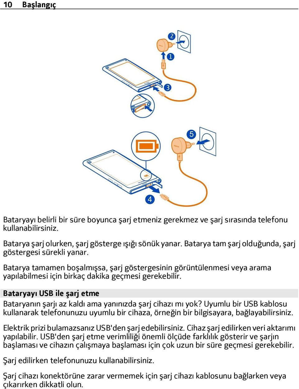 Bataryayı USB ile şarj etme Bataryanın şarjı az kaldı ama yanınızda şarj cihazı mı yok? Uyumlu bir USB kablosu kullanarak telefonunuzu uyumlu bir cihaza, örneğin bir bilgisayara, bağlayabilirsiniz.