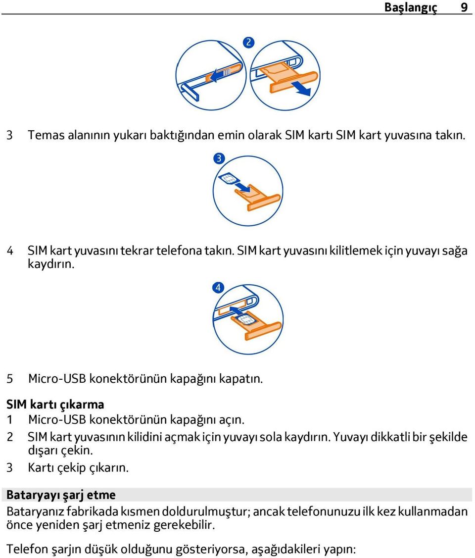 2 SIM kart yuvasının kilidini açmak için yuvayı sola kaydırın. Yuvayı dikkatli bir şekilde dışarı çekin. 3 Kartı çekip çıkarın.