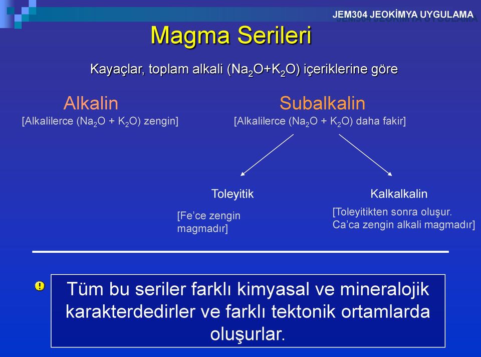 zengin magmadır] Kalkalkalin [Toleyitikten sonra oluşur.