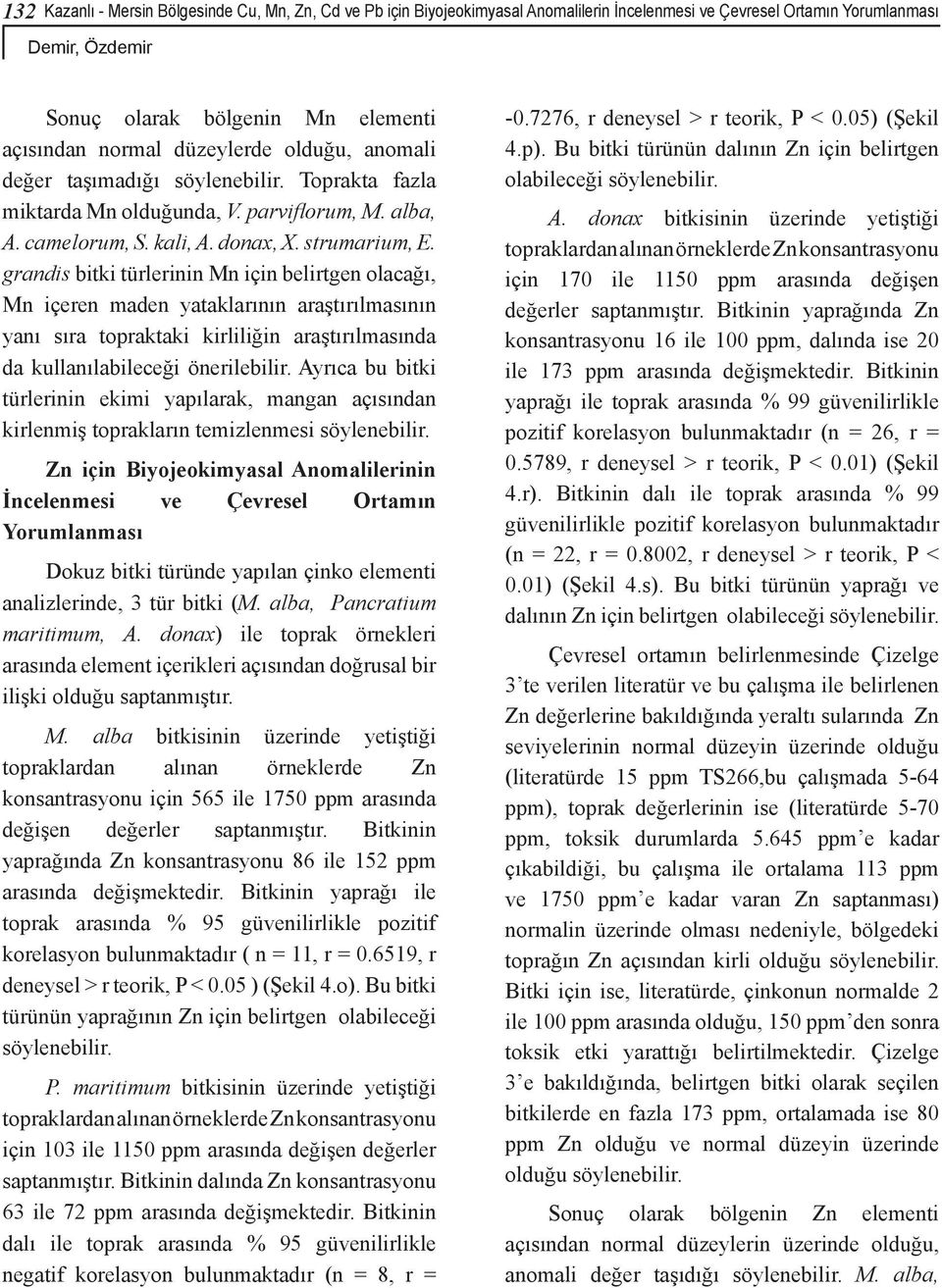 grandis bitki türlerinin Mn için belirtgen olacağı, Mn içeren maden yataklarının araştırılmasının yanı sıra topraktaki kirliliğin araştırılmasında da kullanılabileceği önerilebilir.