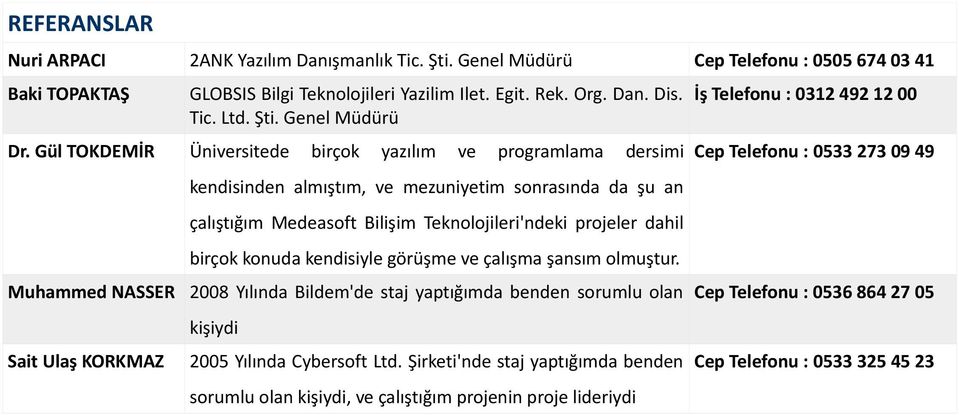 Genel Müdürü Üniversitede birçok yazılım ve programlama dersimi kendisinden almıştım, ve mezuniyetim sonrasında da şu an çalıştığım Medeasoft Bilişim Teknolojileri'ndeki projeler dahil birçok konuda