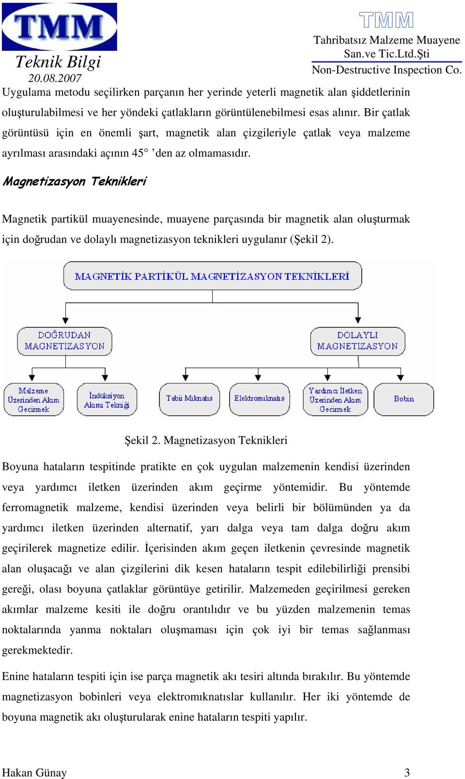 Magnetizasyon Teknikleri Magnetik partikül muayenesinde, muayene parçasında bir magnetik alan oluşturmak için doğrudan ve dolaylı magnetizasyon teknikleri uygulanır (Şekil 2). Şekil 2.