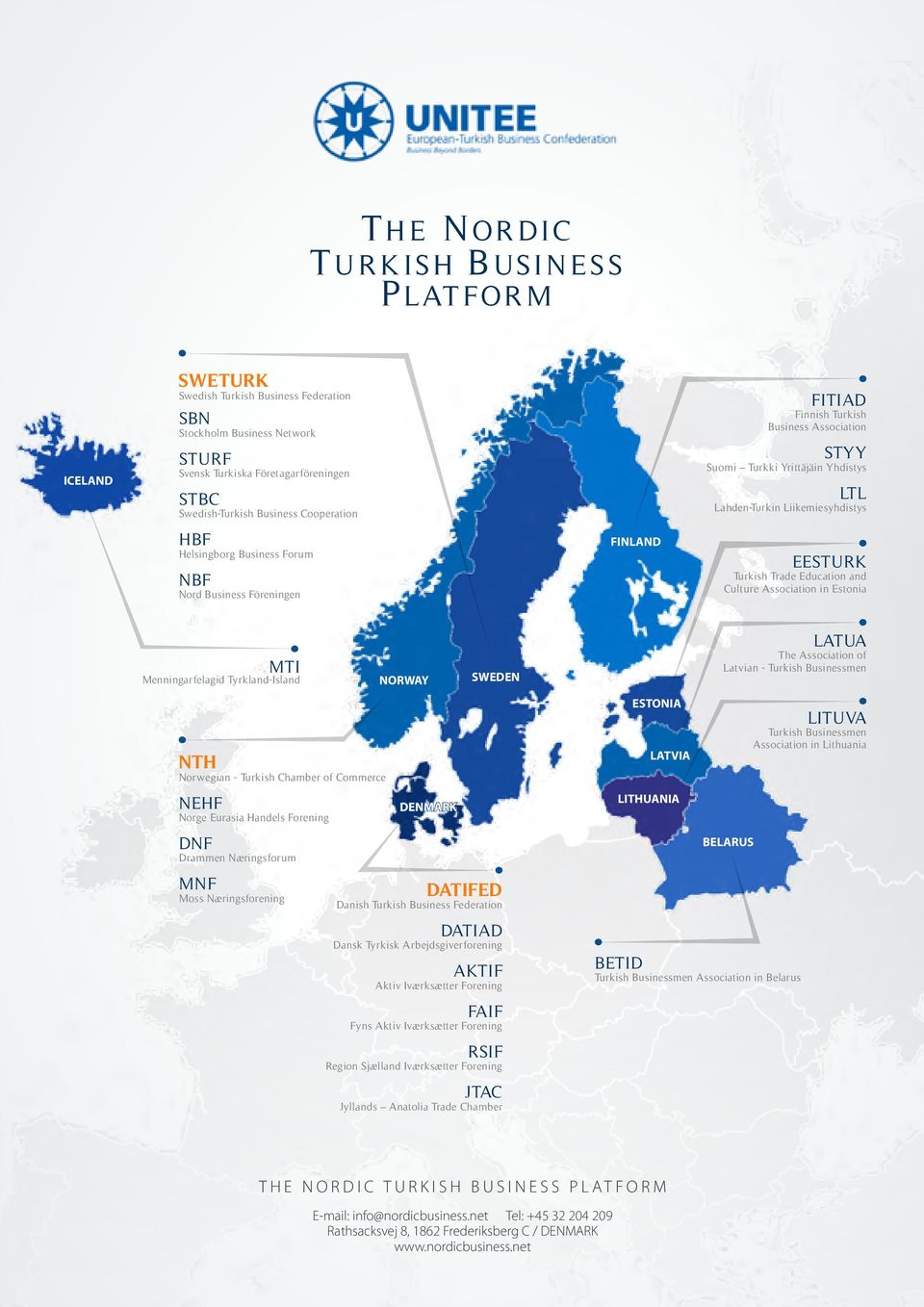 EESTURK Turkish Trade Education and Culture Association in Estonia MTI Menningarfelagid Tyrkland-Island NTH Norwegian - Turkish Chamber of Commerce NEHF Norge Eurasia Handels Forening DNF Drammen