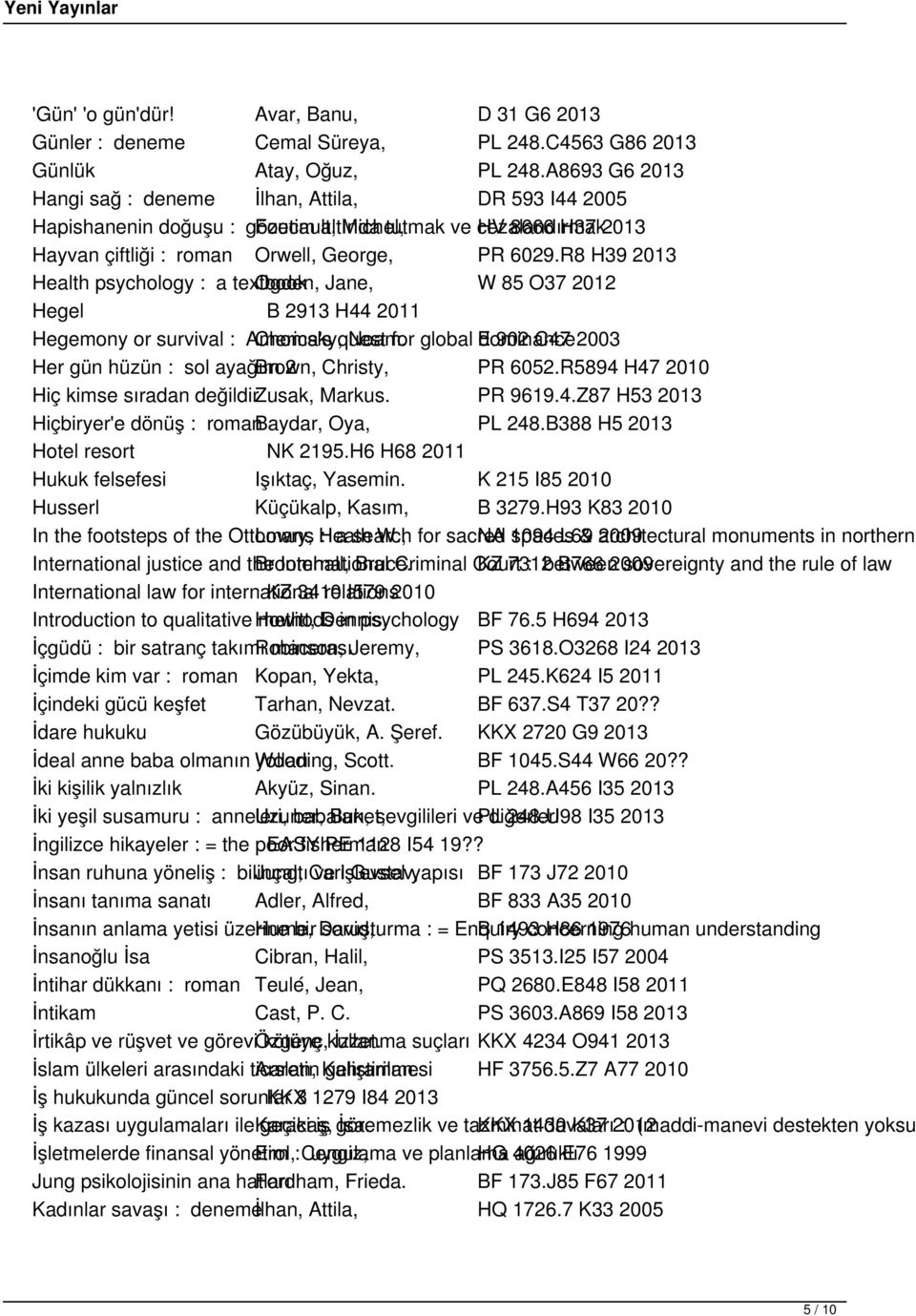 George, PR 6029.R8 H39 2013 Health psychology : a textbook Ogden, Jane, W 85 O37 2012 Hegel B 2913 H44 2011 Hegemony or survival : America's Chomsky, quest Noam.