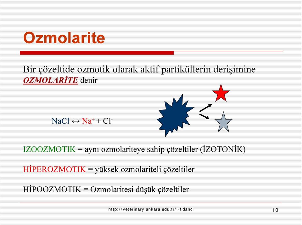 çözeltiler (İZOTONİK) HİPEROZMOTIK = yüksek ozmolariteli çözeltiler