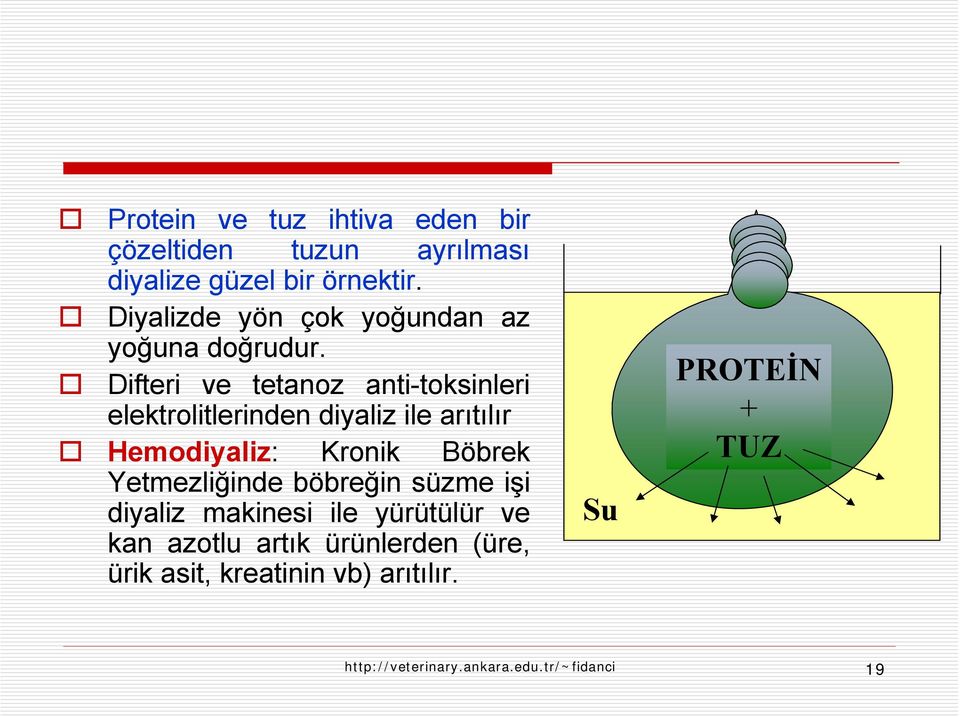 Difteri ve tetanoz anti-toksinleri elektrolitlerinden diyaliz ile arıtılır Hemodiyaliz: Kronik Böbrek