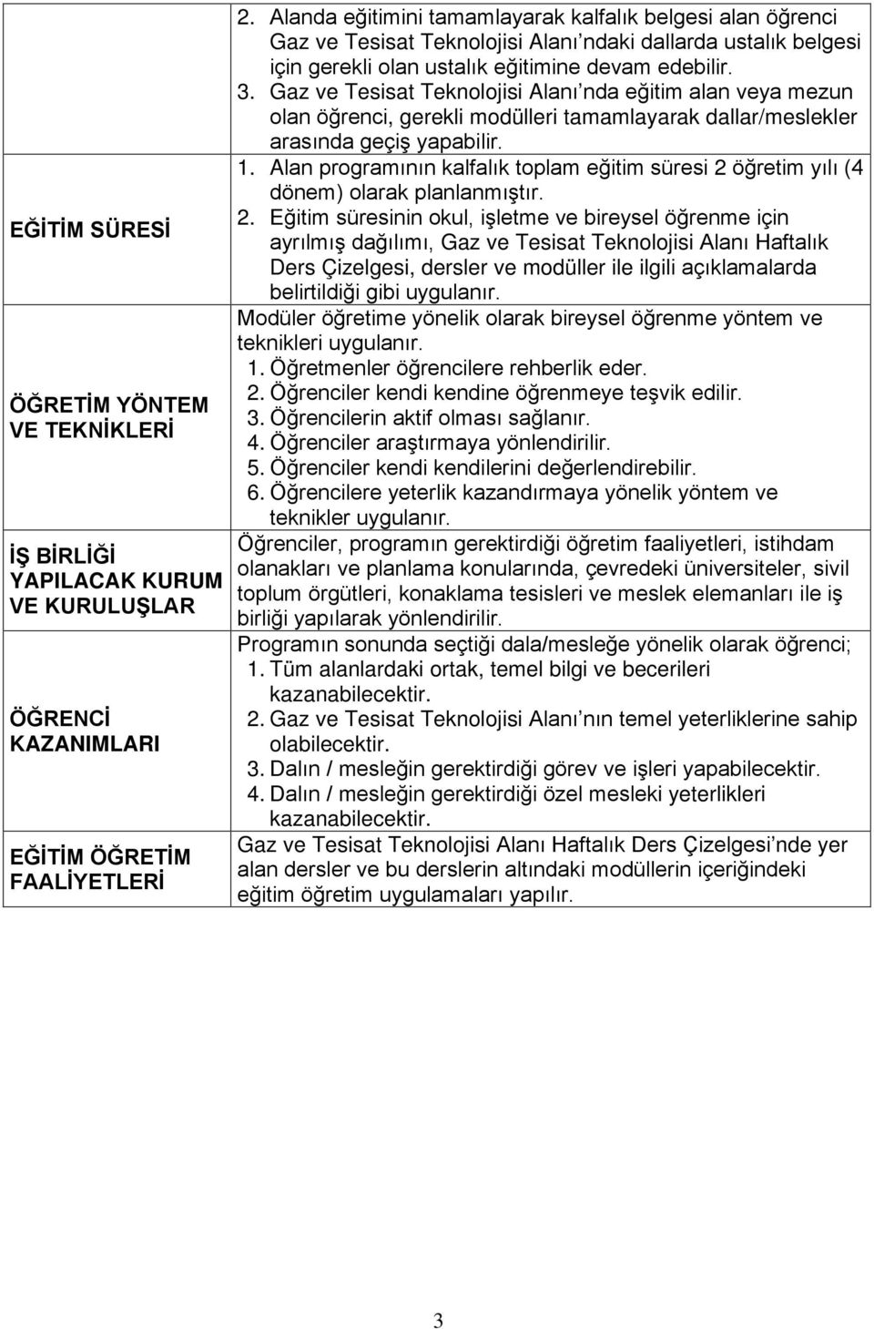 Gaz ve Tesisat Teknolojisi Alanı nda eğitim alan veya mezun olan öğrenci, gerekli modülleri tamamlayarak dallar/meslekler arasında geçiş yapabilir. 1.