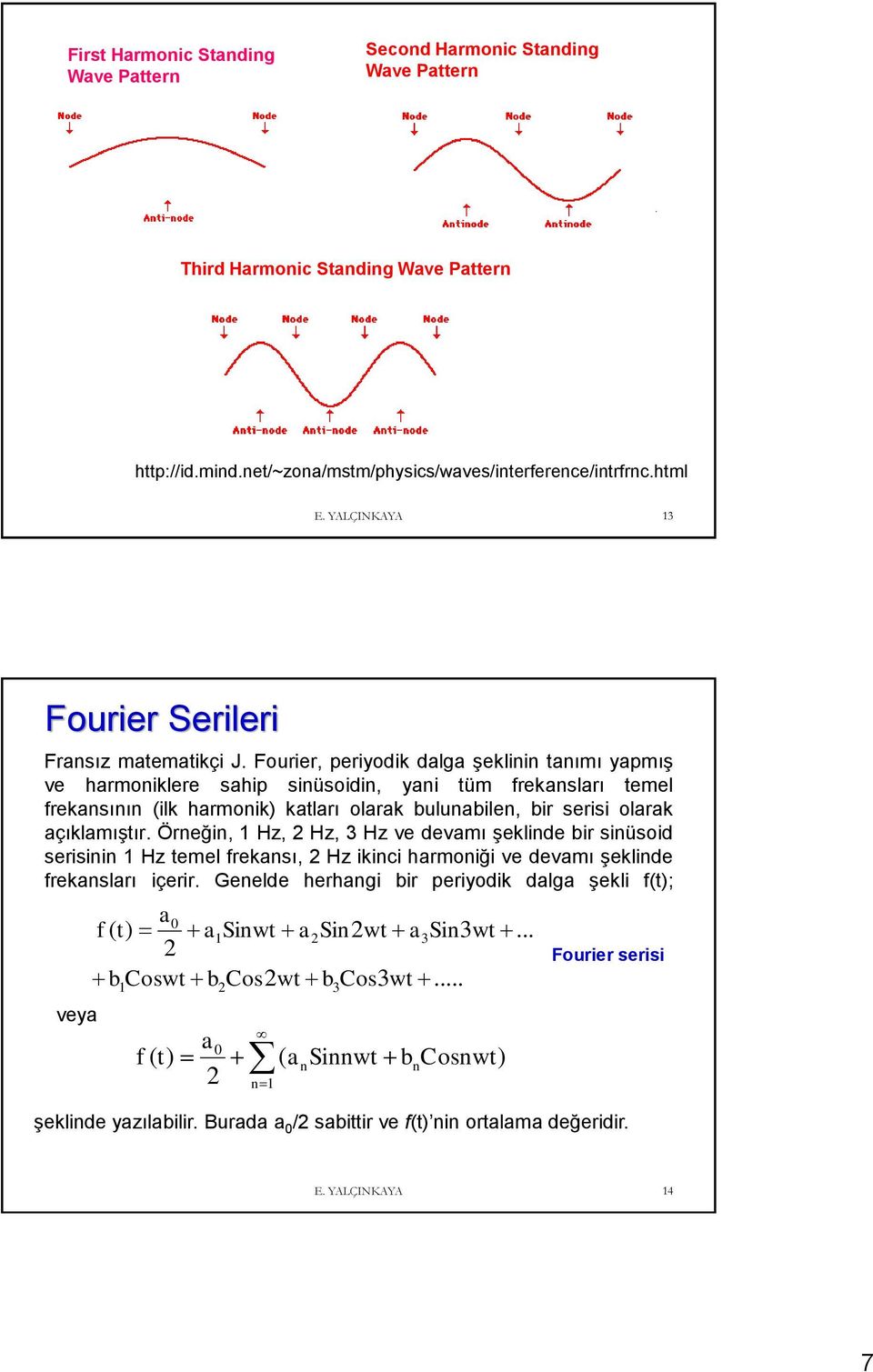 Fourier, periodik dalga şeklinin tanıı apış ve haroniklere sahip sinüsoidin, ani tü frekansları teel frekansının (ilk haronik) katları olarak bulunabilen, bir serisi olarak açıklaıştır.