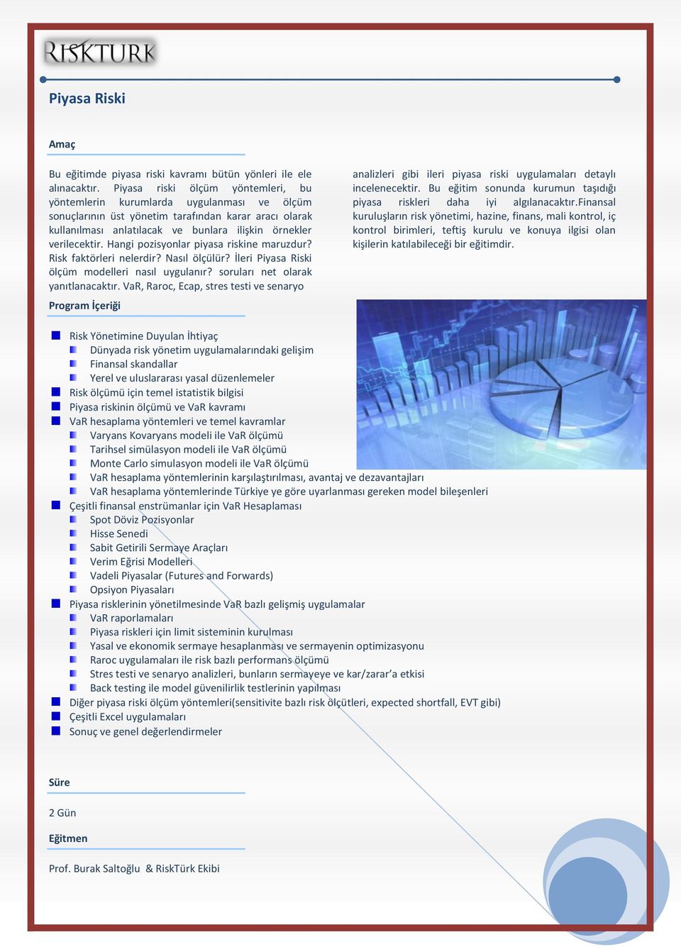 Hangi pozisyonlar piyasa riskine maruzdur? Risk faktörleri nelerdir? Nasıl ölçülür? İleri Piyasa Riski ölçüm modelleri nasıl uygulanır? soruları net olarak yanıtlanacaktır.