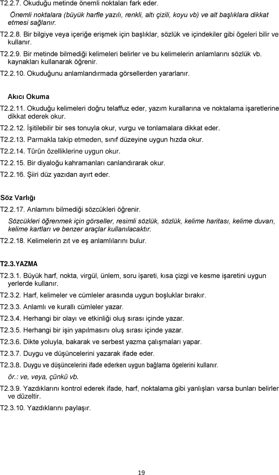 kaynakları kullanarak öğrenir. T2.2.10. Okuduğunu anlamlandırmada görsellerden yararlanır. Akıcı Okuma T2.2.11.