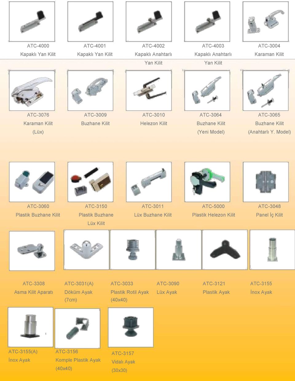 Model) ATC-3060 ATC-3150 ATC-3011 ATC-5000 ATC-3048 Plastik Buzhane Kilit Plastik Buzhane Lüx Buzhane Kilit Plastik Helezon Kilit Panel İç Kilit Lüx Kilit ATC-3308