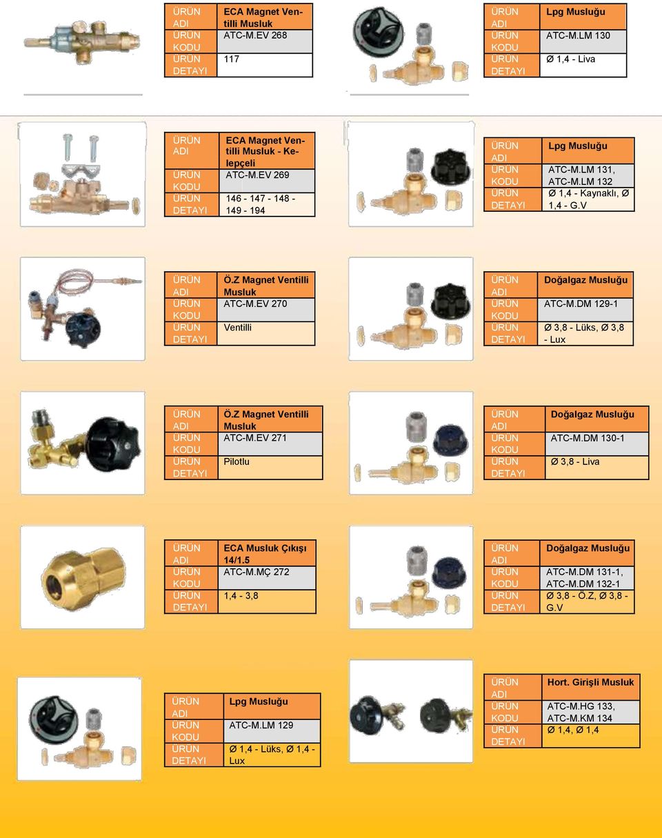 EV 270 Ventilli Doğalgaz Musluğu ATC-M.DM 129-1 Ø 3,8 - Lüks, Ø 3,8 - Lux Ö.Z Magnet Ventilli Musluk ATC-M.EV 271 Pilotlu Doğalgaz Musluğu ATC-M.