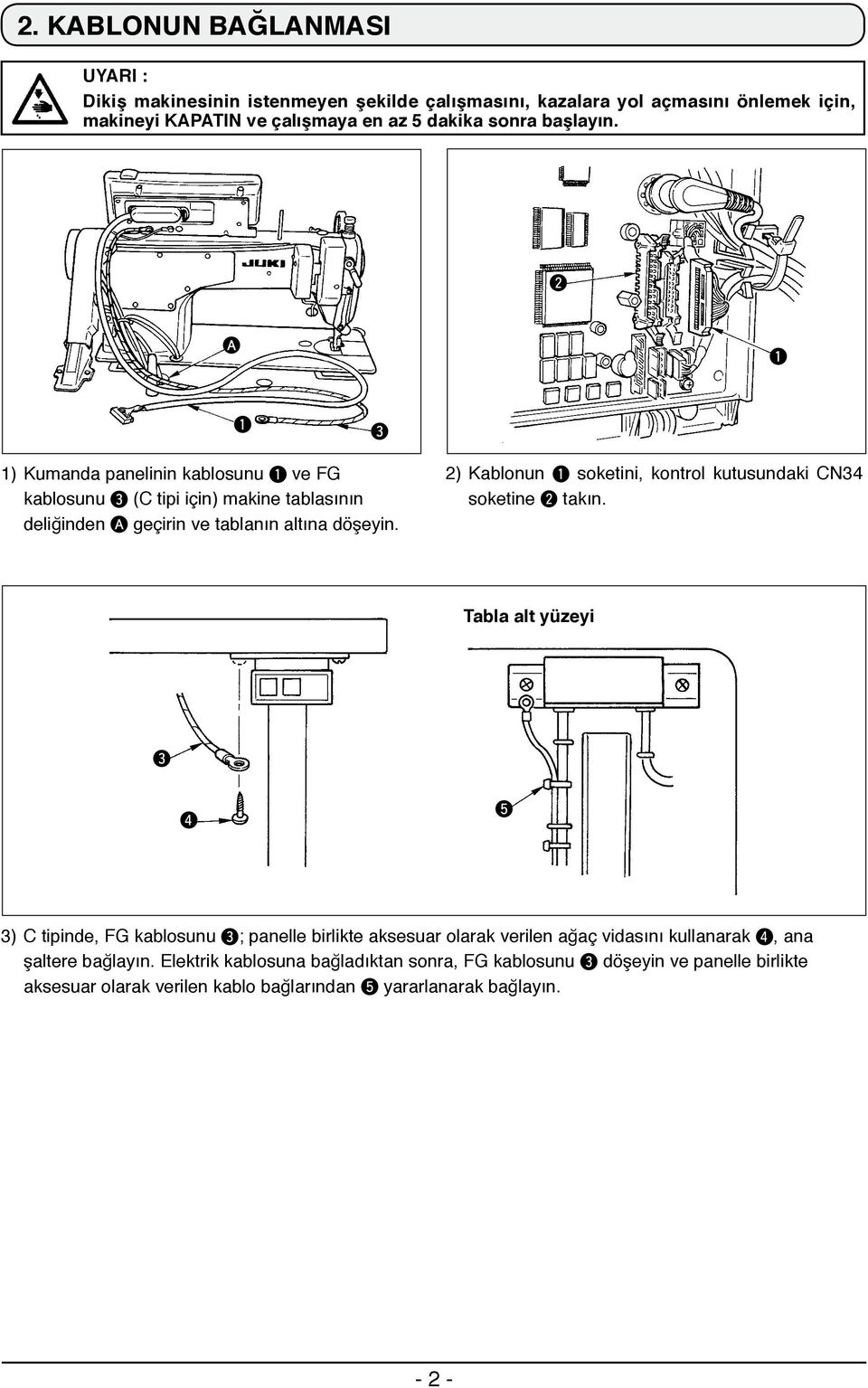 2) Kablonun soketini, kontrol kutusundaki CN34 soketine 2 takın.