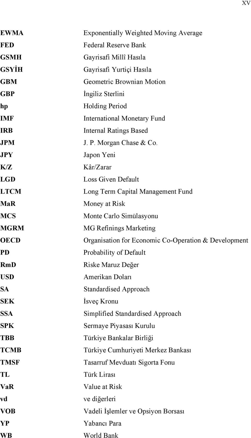 Japon Yeni Kâr/Zarar Loss Given Default Long Term Capital Management Fund Money at Risk Monte Carlo Simülasyonu MG Refinings Marketing Organisation for Economic Co-Operation & Development Probability