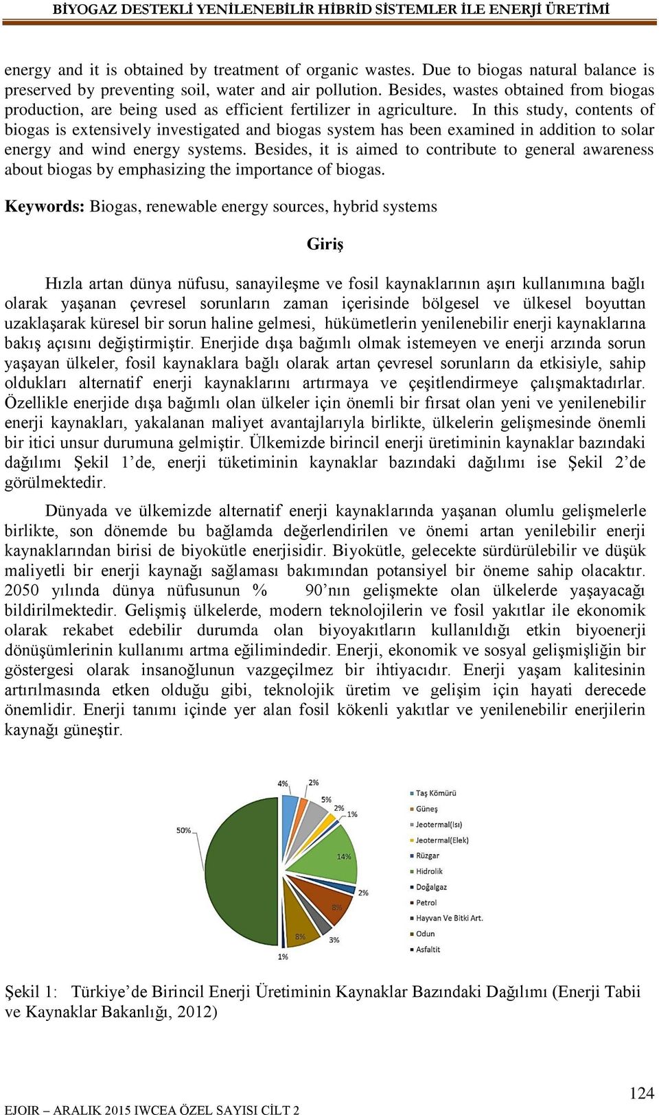 In this study, contents of biogas is extensively investigated and biogas system has been examined in addition to solar energy and wind energy systems.