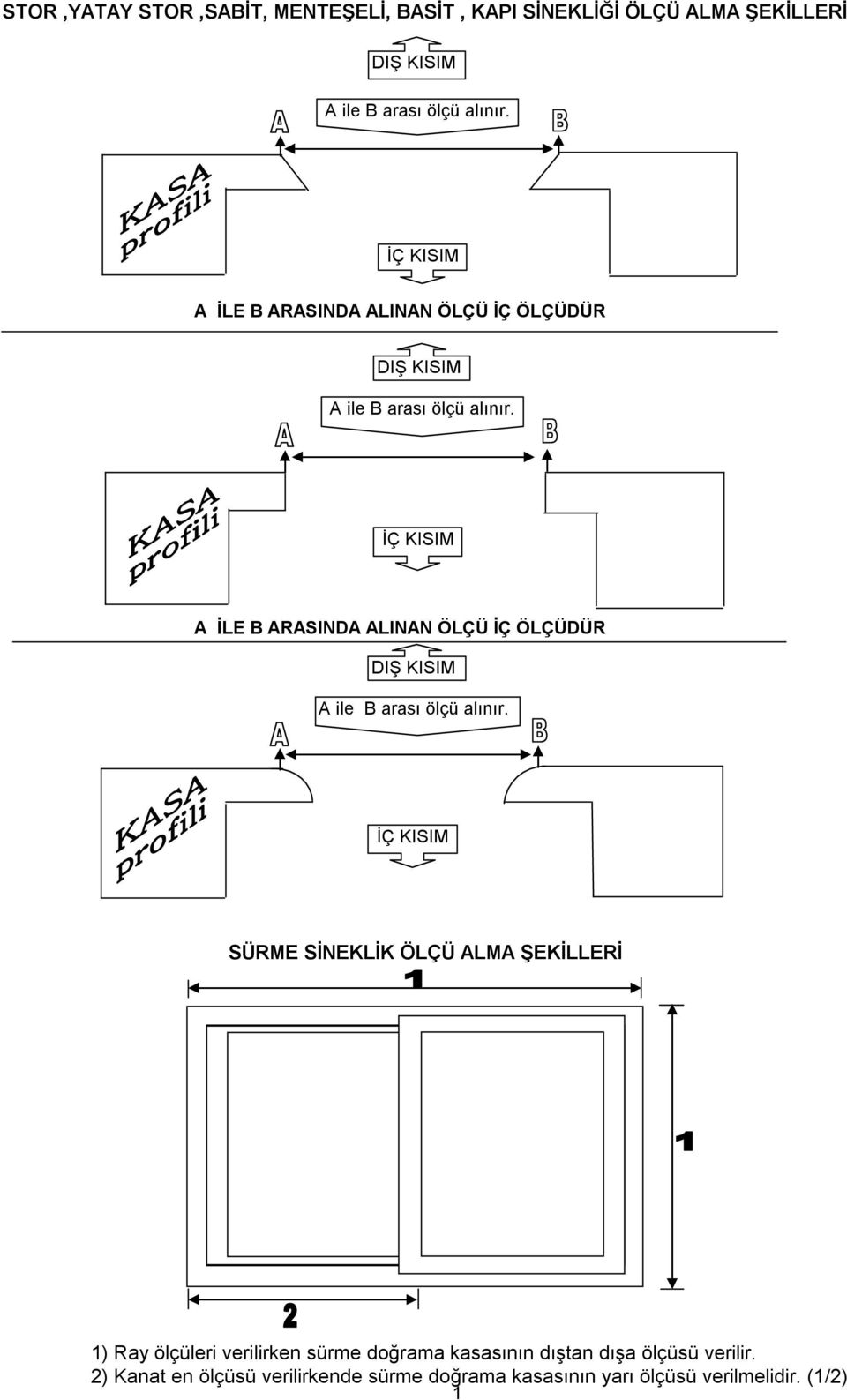 İÇ KISIM SÜRME SİNEKLİK ÖLÇÜ ALMA ŞEKİLLERİ 1) Ray ölçüleri verilirken sürme doğrama kasasının dıştan dışa ölçüsü verilir.