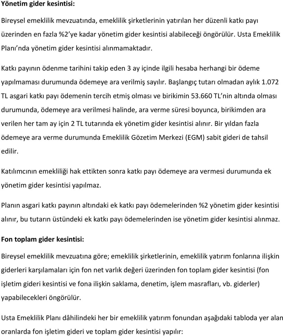 Katkı payının ödenme tarihini takip eden 3 ay içinde ilgili hesaba herhangi bir ödeme yapılmaması durumunda ödemeye ara verilmiş sayılır. Başlangıç tutarı olmadan aylık 1.